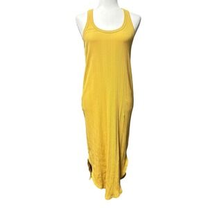 Aerie Ribbed Racerback‎ Midi Dress Mustard Yellow Cotton Stretch Size Small
